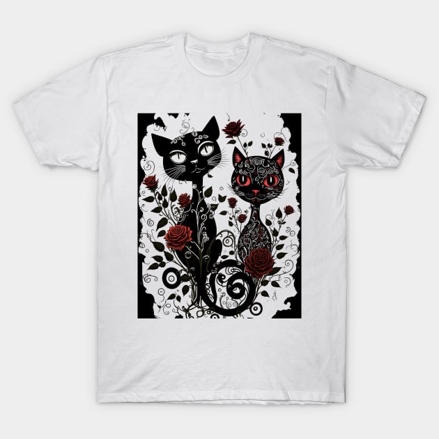 Gothic cats couple #1 T-Shirt by RunAki